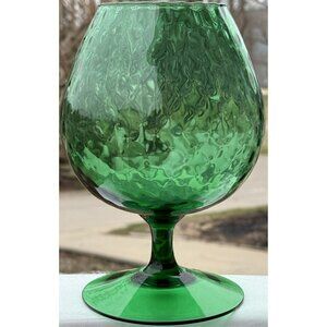 Empoli Brandy Balloon Snifter Oversized  1960s 70s Bright Green Diamond Pattern